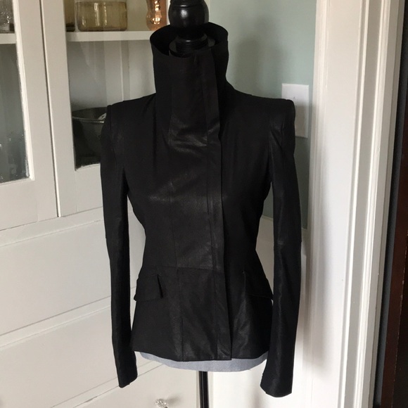 Dawn Levy leather jacket tailcoat asymmetrical hem - Picture 3 of 14